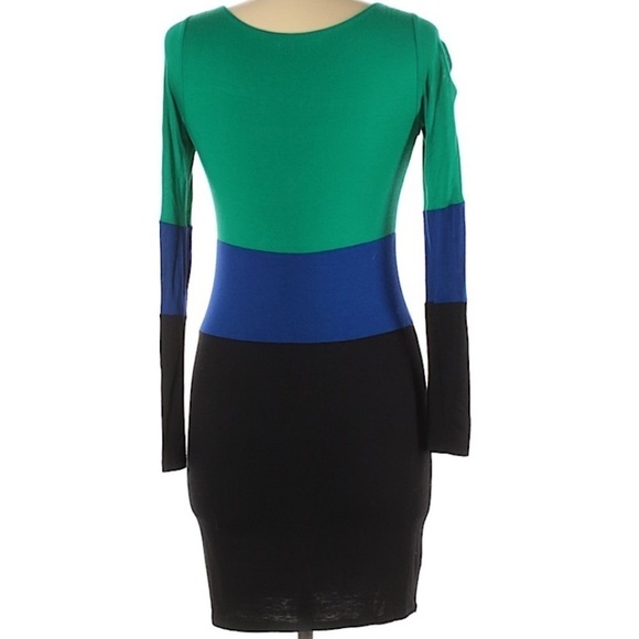 SOPRANO fitted color block long sleeve mini dress women’s medium - Picture 2 of 7